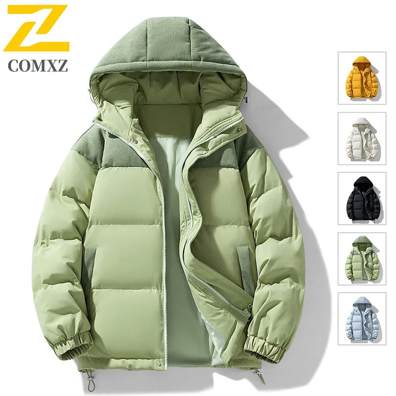 

COMXZ Outdoor Skiing Mens Down Jacket Hooded Thickened Warm Parka Casual Street Style Lightweight Winter Padded Jackets