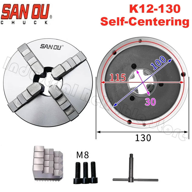 4 Jaw Lathe Chuck 130mm SANOU Brand 4 Jaw Self-Centering Chuck K12-130 Scroll Chuck For Lathe