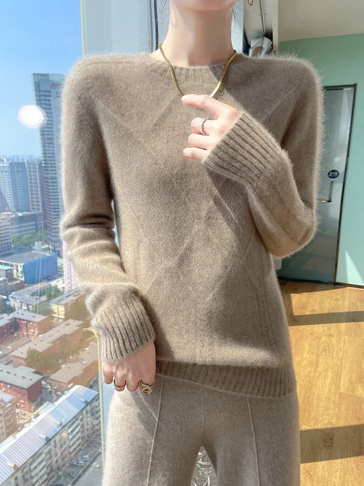 

Merino 100% wool women's round neck pullover sweater autumn and winter thick casual fashion knitted cashmere sweater