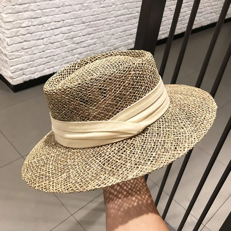 Summer Women Luxury Straw Sun Hat Fashion UV Protection French Bump Top Wide Brim Panama Beach Sun Hat For Ladies 3