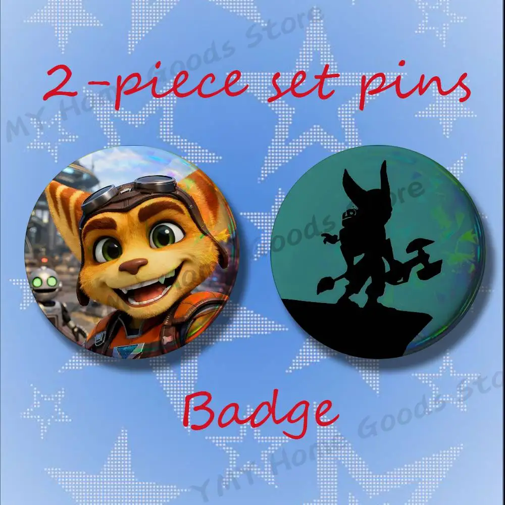 Anime R-Ratchet game Clank 2-piece set Free Mix Backpack Clothes Jewelry Accessories Round Badge Collection Gifts
