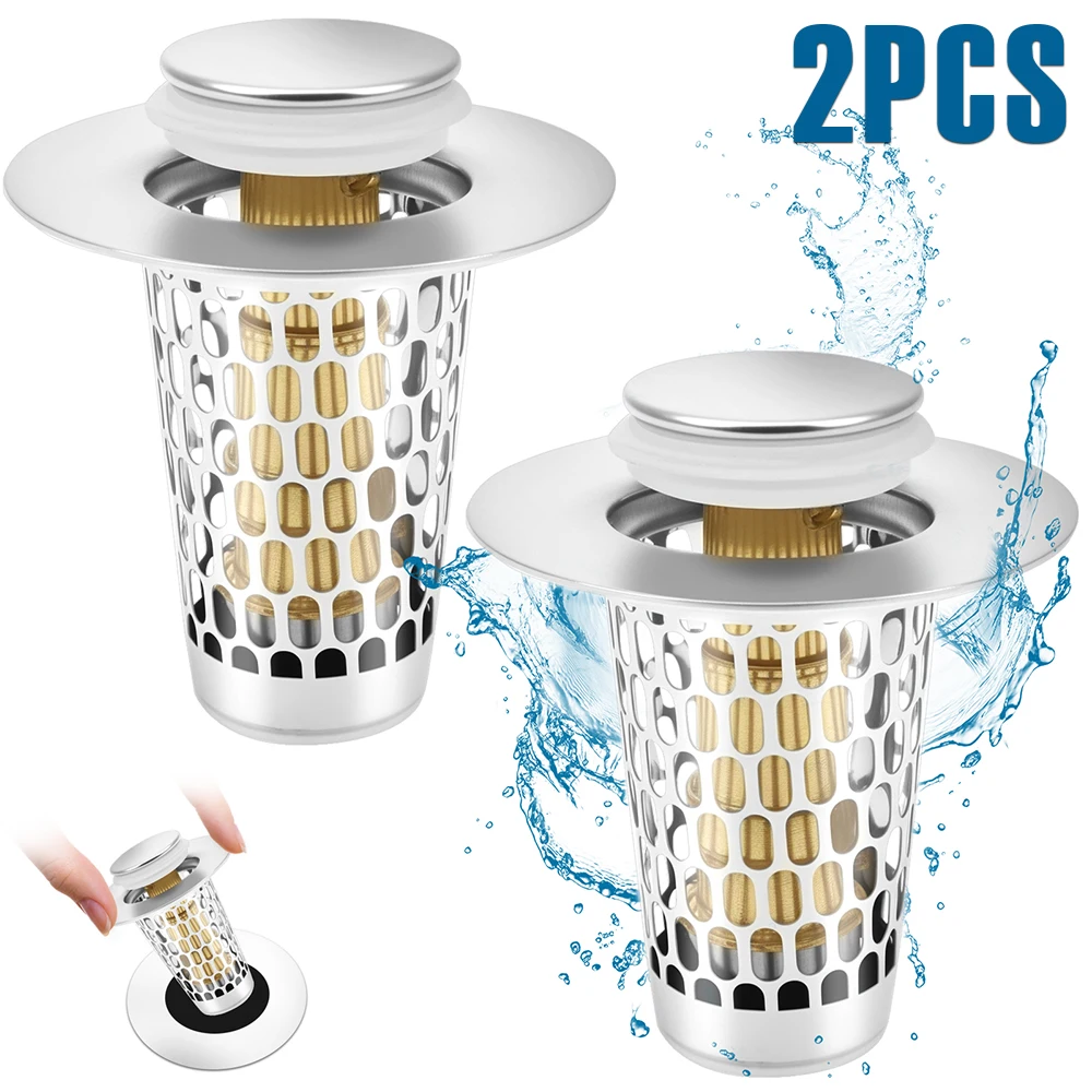 2 Stuks Pop Up Gootsteen Zeef Rvs Wastafel Plug Anti Geur Filter Mand Haar Catcher Lek Plug Afvoerputje filter