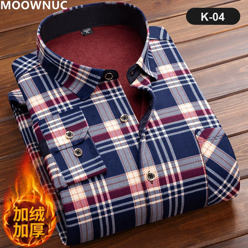 2022 Autumn/Winter New Men\'s Fashion Casual Plaid Long Sleeve Shirt Men\'s Fleece and Thick Warm High Quality Large Size Shirt