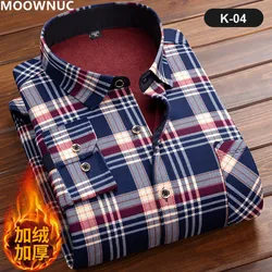 2022 Autumn/Winter New Men's Fashion Casual Plaid Long Sleeve Shirt Men's Fleece and Thick Warm High Quality Large Size Shirt