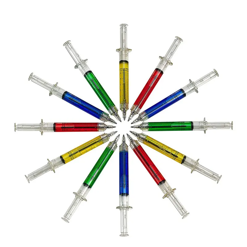 16pcs Novelty Syringe Pen Syringe Peculiar Shape Cute Stationery Ballpoint Pen Bullet 5mm Automatic Refillable Ballpen