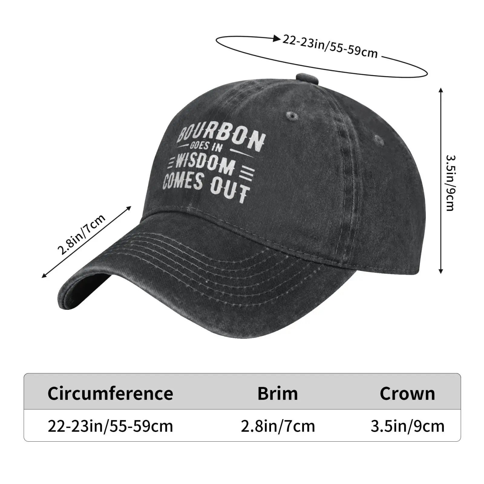 Bourbon Goes In Wisdom Comes Out Czapka z daszkiem Denim Hat Washed Cotton Fashion Cap Unisex Regulowana odzież sportowa na świeżym powietrzu Streetwear