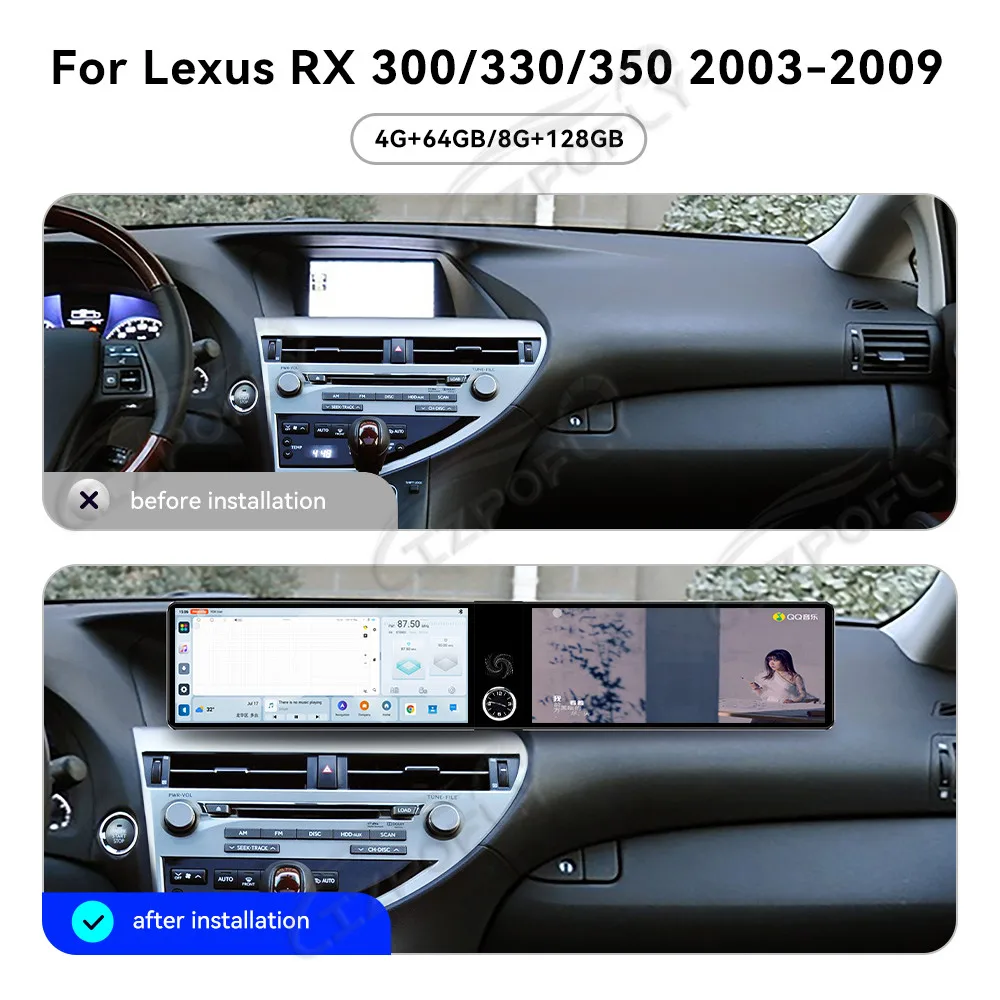 

Двойной 12,3-дюймовый сенсорный экран Carplay для Lexus RX 300 330 350 2003–2009, GPS-навигация, мультимедийный проигрыватель, головное устройство