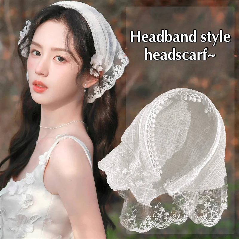 

Кружевной треугольный шарф для волос, повязка на голову, новый стиль сельской местности, инновационный дизайн, сетка с листьями лотоса, милые аксессуары для волос для девочек, подарок