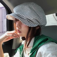 Vintage Cotton and Linen Striped Berets Thin Y2k Octagonal Hat Short Brim British Cap Painter Caps Girl