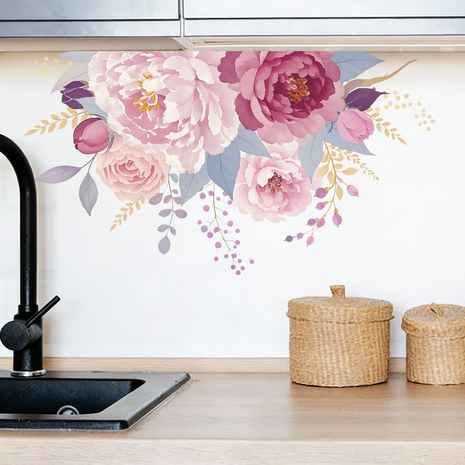 Gentle floral wall decals: peonies, vibrant oranges, various designs. Perfect for walls, refrigerators, home decor, and beautifi
