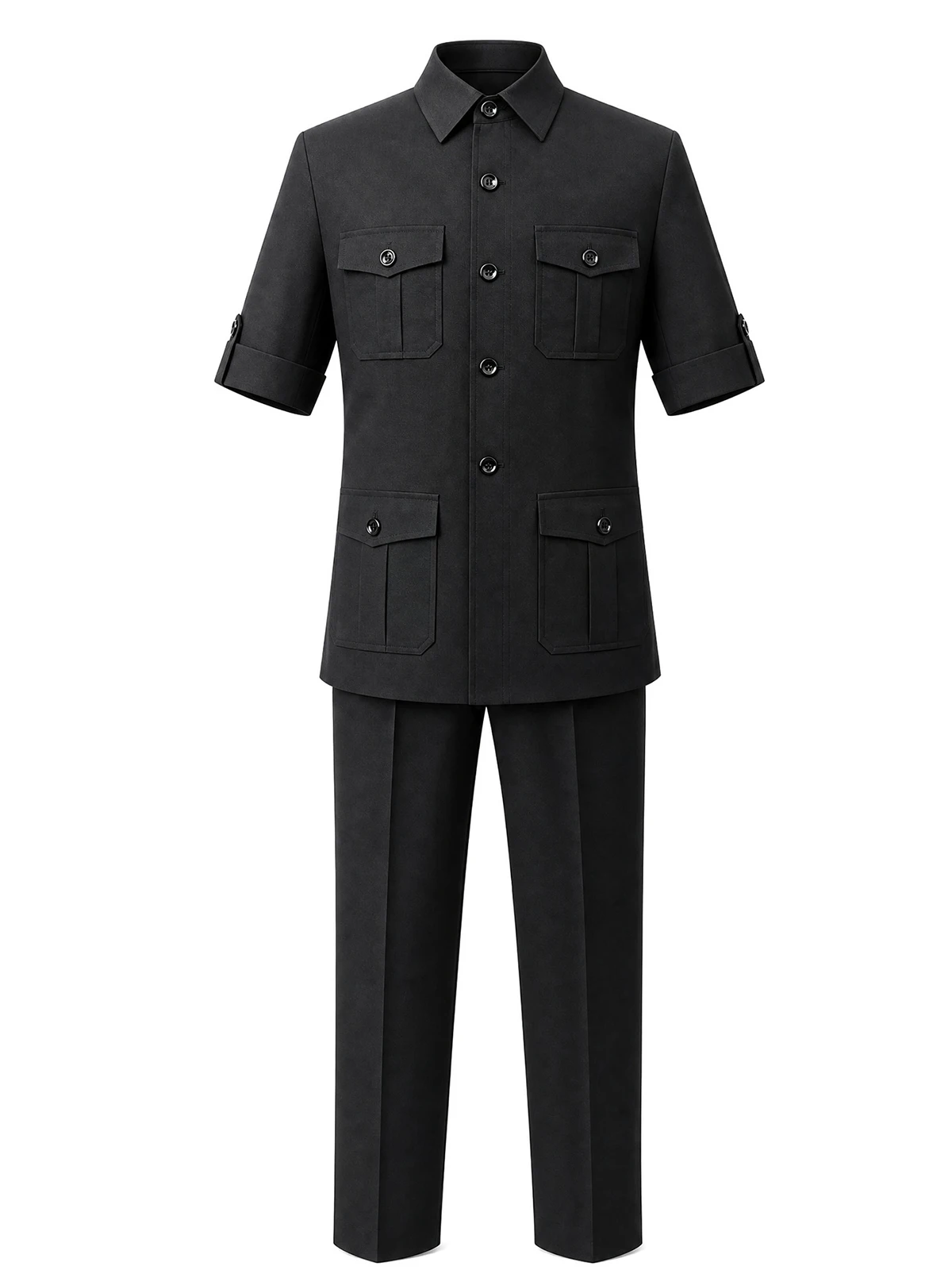 ST Cassy new black Safari Men's Suits Short Sleeve Slim Fit 2 Piece Jacket Pants High Quality Summer Male Clothing Costume - view 4