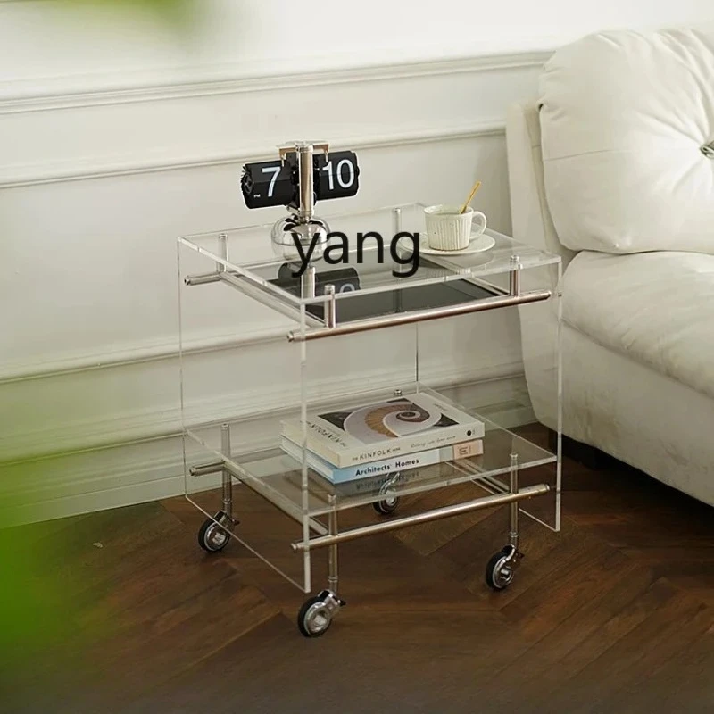 LHM,   Sofa Side Table Acrylic Middle-Aged Trolley Portable Coffee Table Simple Household