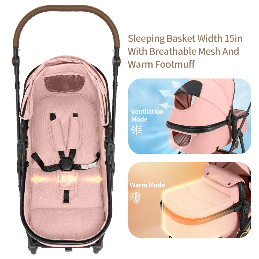 2-in-1 Hochwertiger Reversibler Kinderwagen mit Geschenk-Mamatasche Vielseitiger Säuglingsbuggy für Komfortables Fahrerlebnis – Detail 3