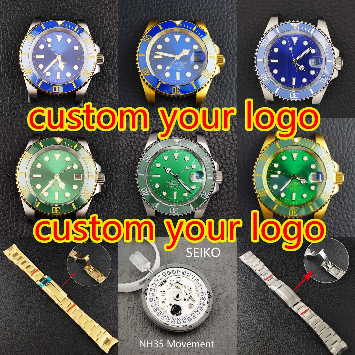 

40mm NH35 case men's watch NH35 movement stainless steel 904L sapphire glass nh36 watch dail C3 luminous Blue gold watch