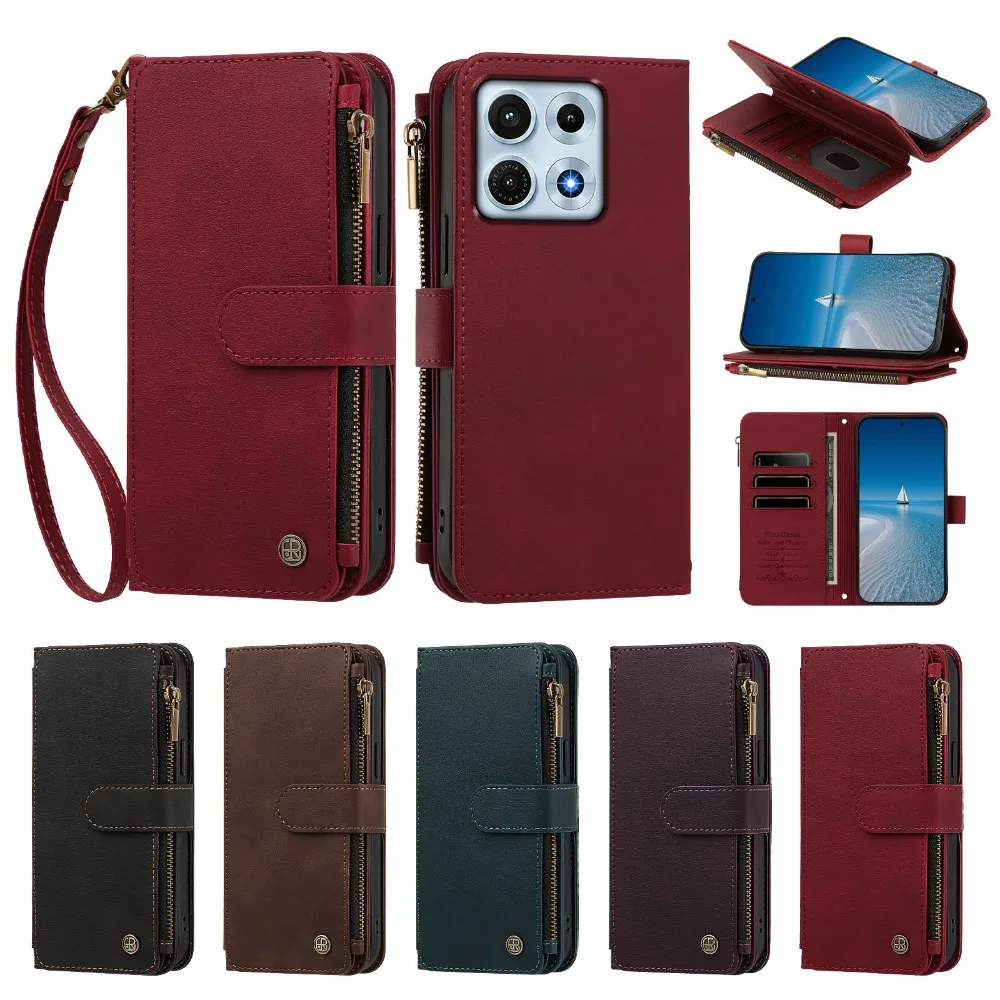 Flip Case For Motorola Signature 5G 9-Card Zipper Leather Funda Moto Edge 70 Pro Max X70 Air Case Edge 70 Fusion 60 Neo Etui
