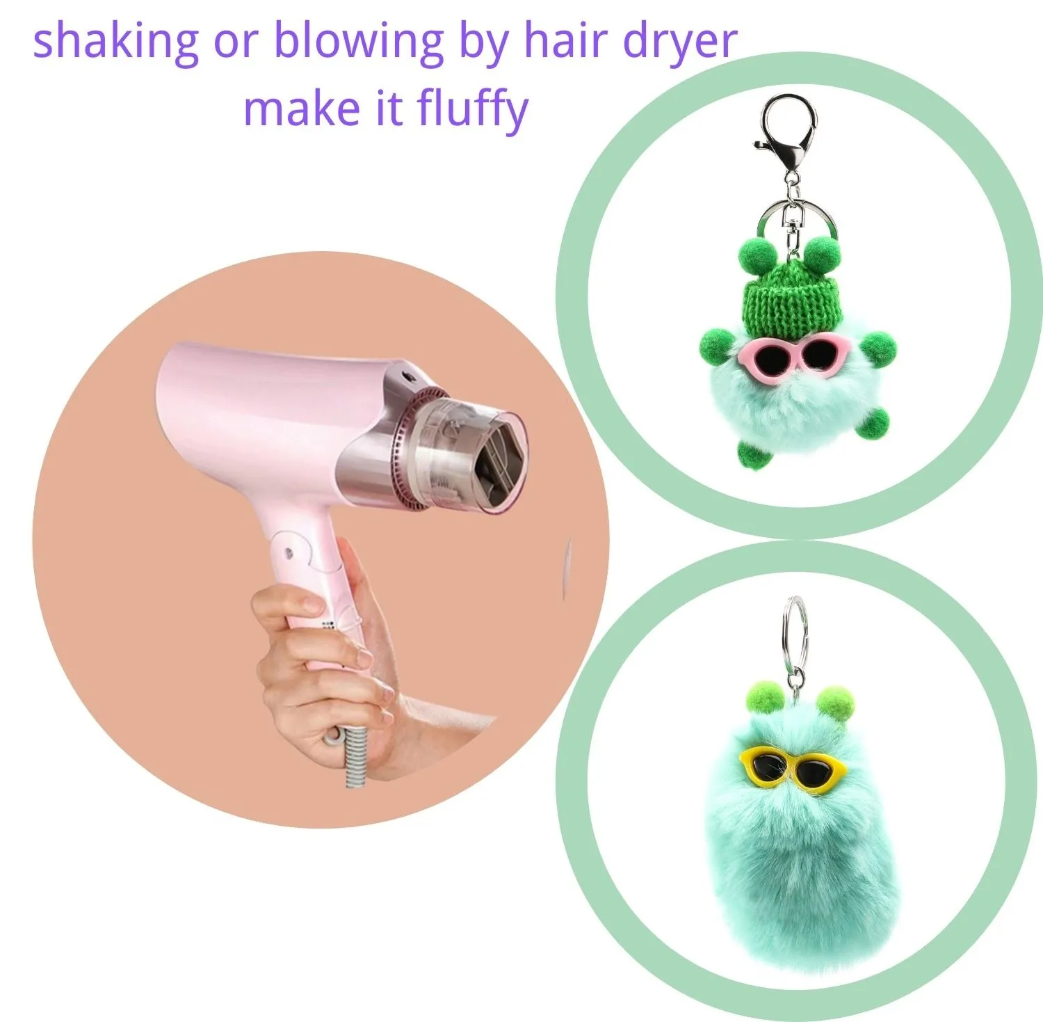 Qiiuuy 4 Pieces Cute Keychain Fluffy Faux Rabbit Fur Kawaii Keyring For Girls Womens Bag