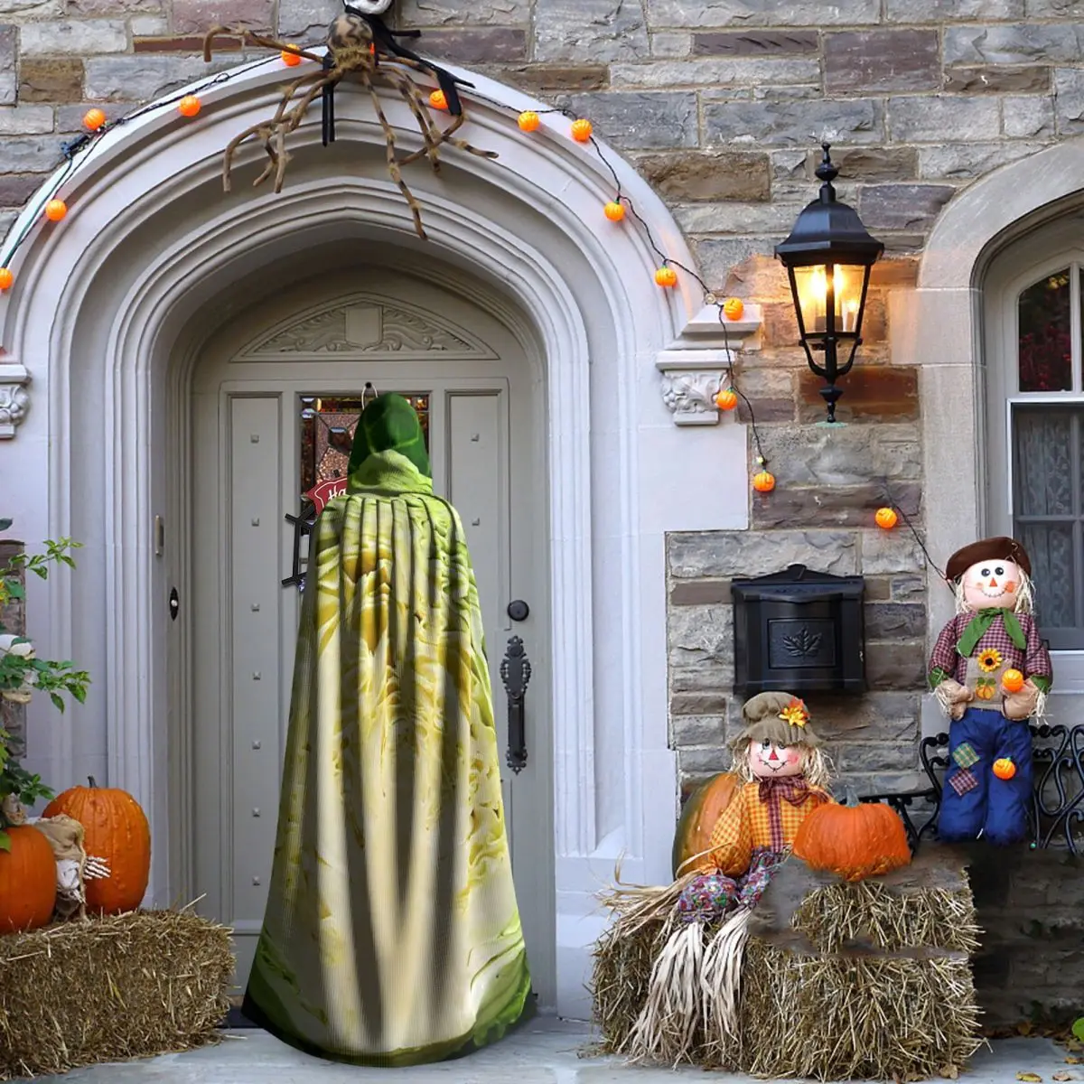 نسيج أوراق الملفوف الطازج عباءة طويلة مقنعين الساحرة القرون الوسطى زي تأثيري كيب هالوين معطف الكبار للجنسين