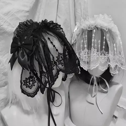 4 Types Original Lolita Bridal Veil Versatile Headband Gothic Dark Lace Angel Headpiece Lolita Cosplay Ruffled Hair Accessory