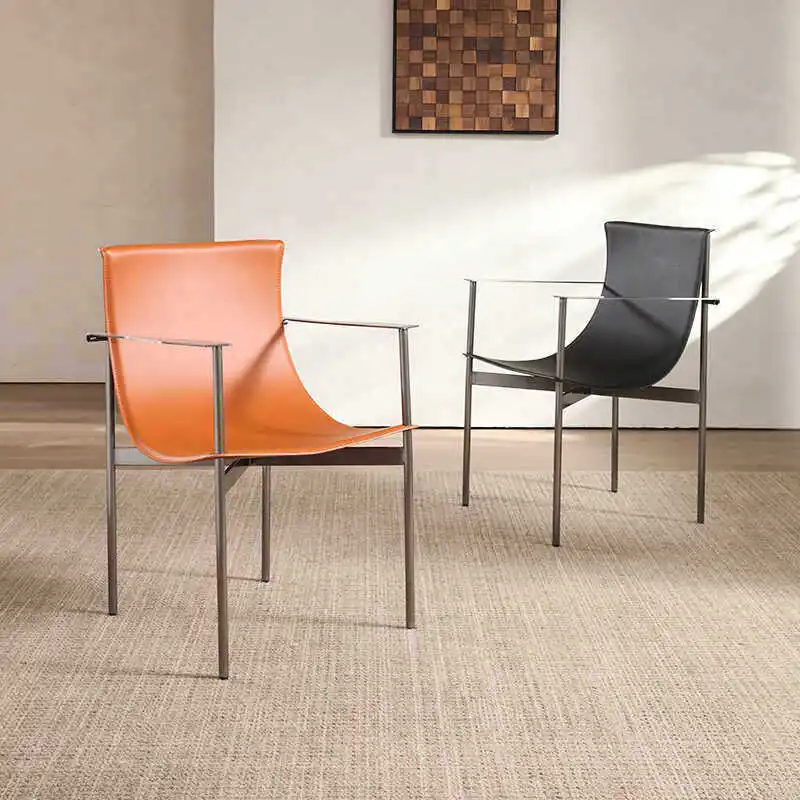 Italian minimalist saddle leather dining chair modern home book negotiation Bauhaus chair cross-border