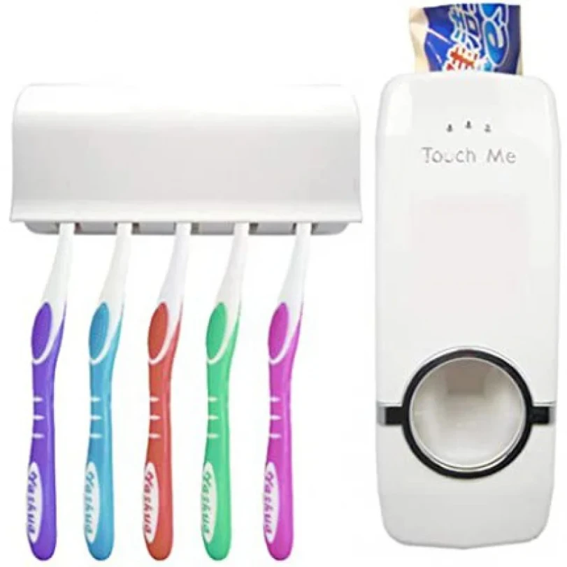 

Automatic Toothpaste Dispenser Wall Mount Toothbrush Holder Creative Bathroom Toothpaste Squeezer Storage Rack Dustproof Supply