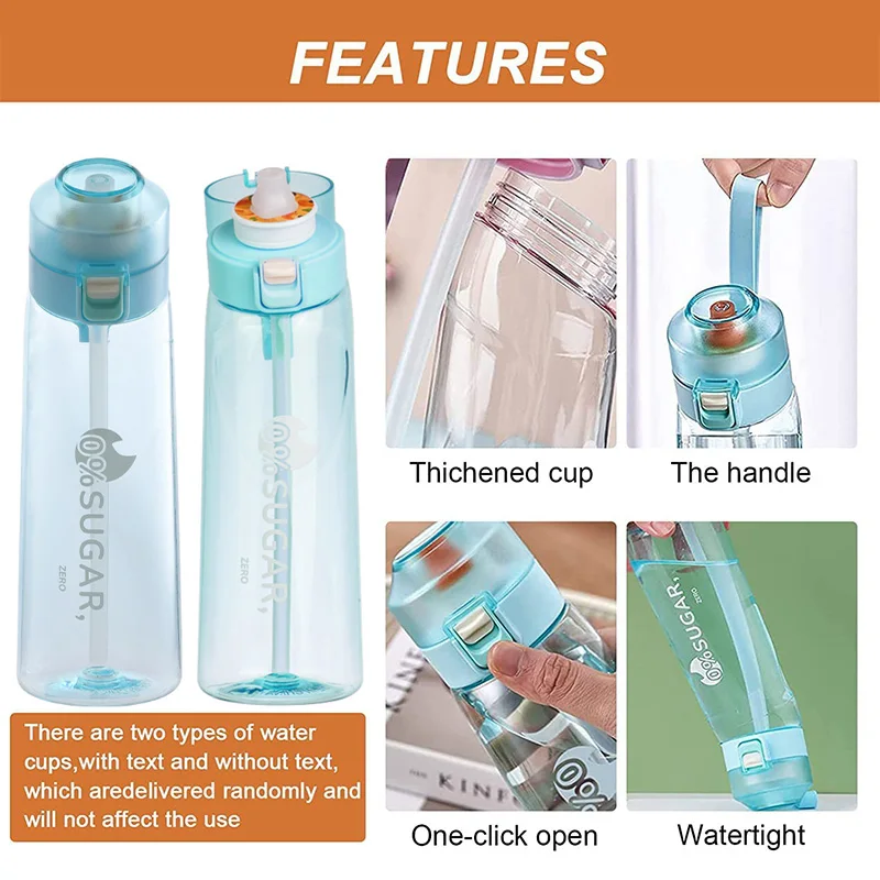 LUSQI 650ML Flavored Water Bottle With 5 Flavor Pods With Straw Suitable For Outdoor Sports For Thanksgiving/Christmas Gifts