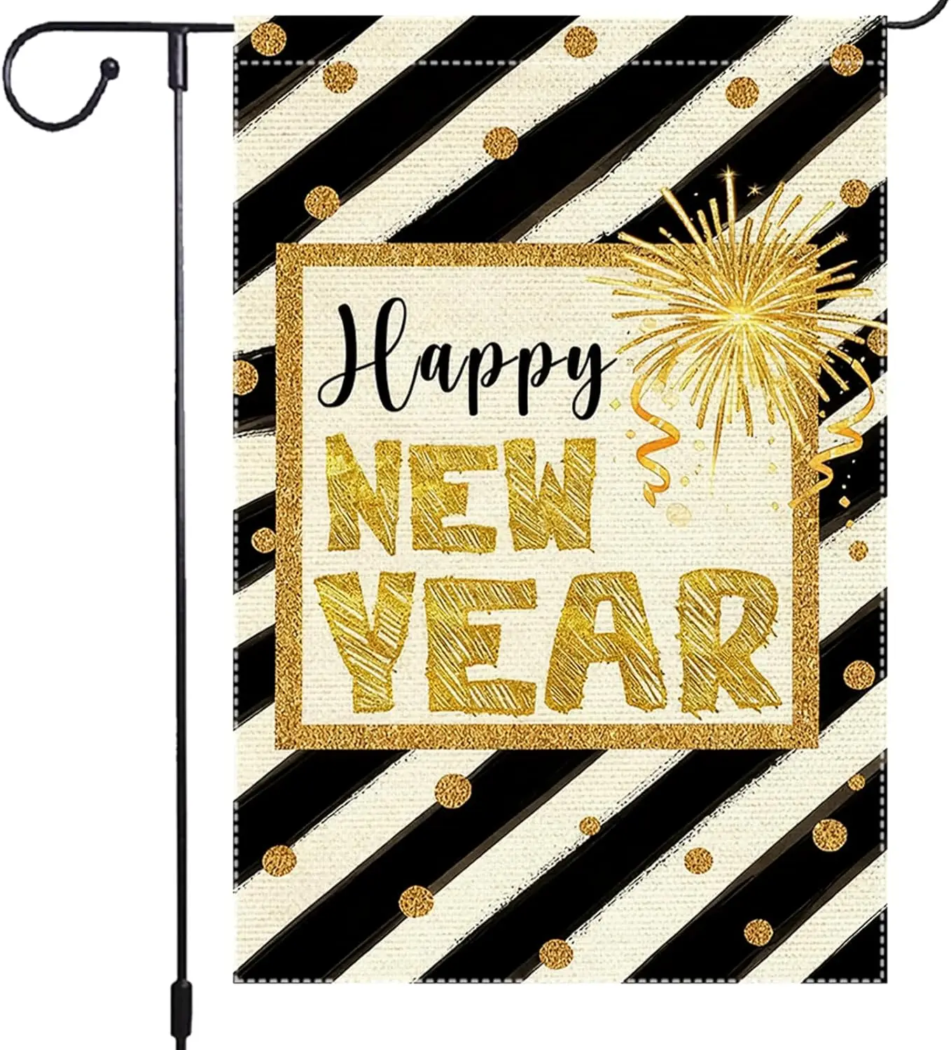 Happy New Year Garden Flag 12x18 Inch Double Sided Small Burlap Gold Glitter Design for Outdoor Yard Decoration TTL LLG