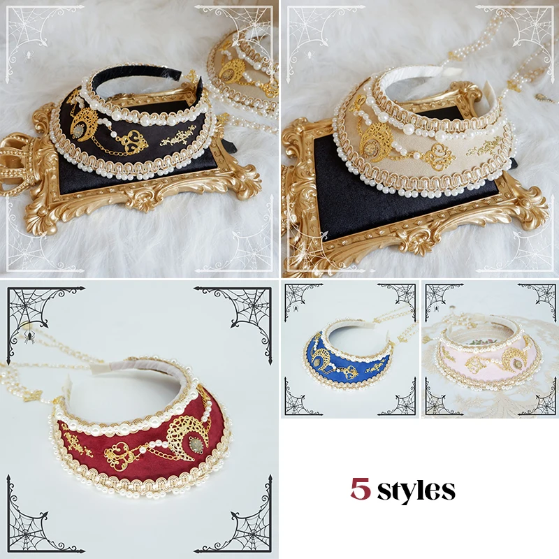 Hand-made Lolita Gothic KC Crown Palace Retro Gorgeous Bead Chain Tiara Renaissance Headband Vintage Baroque Hat Hair Ornaments