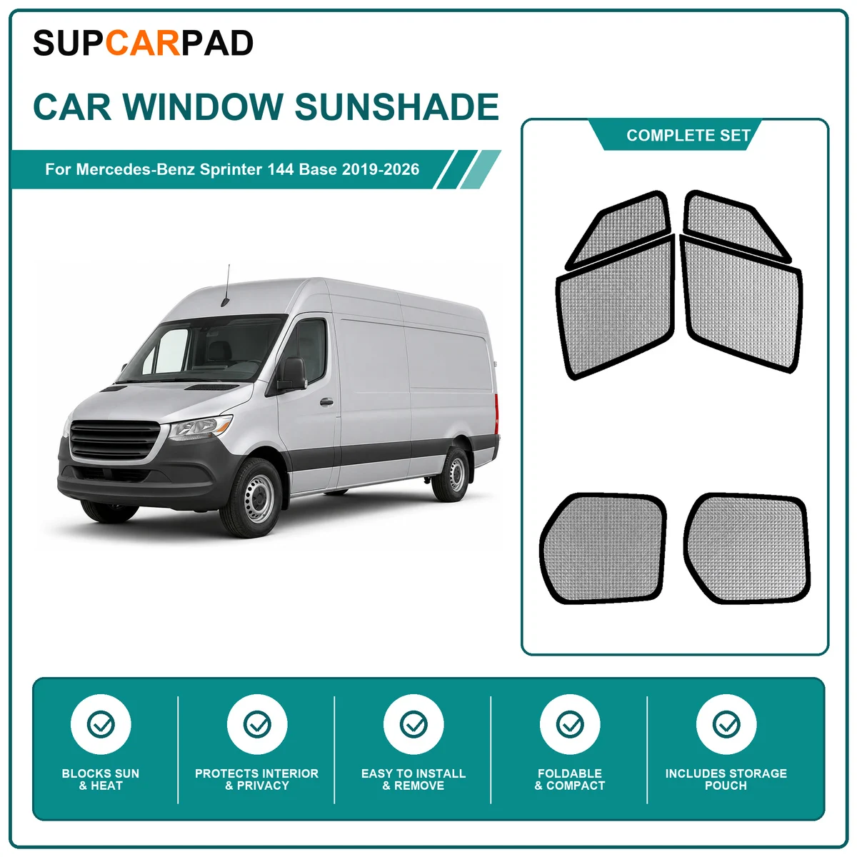 For Mercedes-Benz Sprinter 144 Base 2019-2026 Full Set Car Window Sunshades UV Block Privacy Heat Insulated Foldable Car Curtain