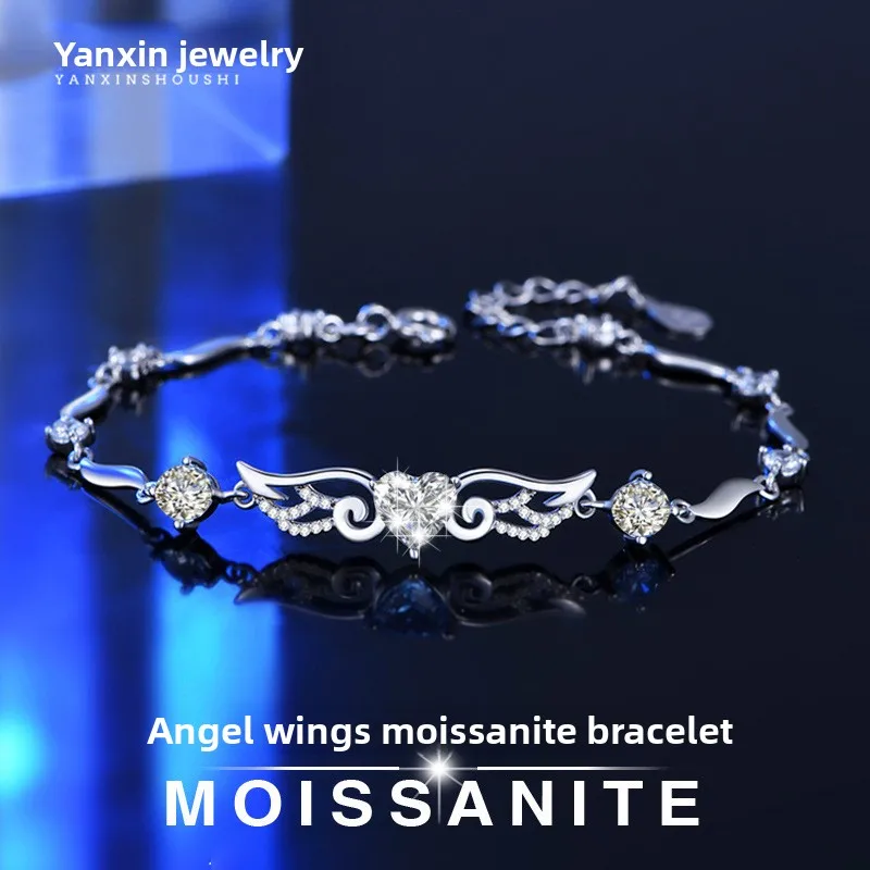 

S925 Серебряный кулон в форме сердца ангела D Цвет Муассанит Браслет для женщин, родиевое покрытие Сертифицированное GRA Изящное ювелирное изделие Подарок