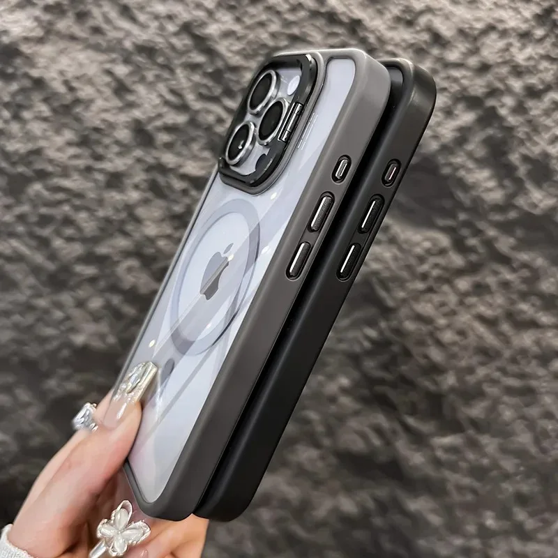الفاخرة المغناطيسي للصدمات جراب هاتف آيفون 16 17 15 14 13 12 11 برو ماكس فوندا ل Magsafe حامل زجاج عدسة حامي غطاء