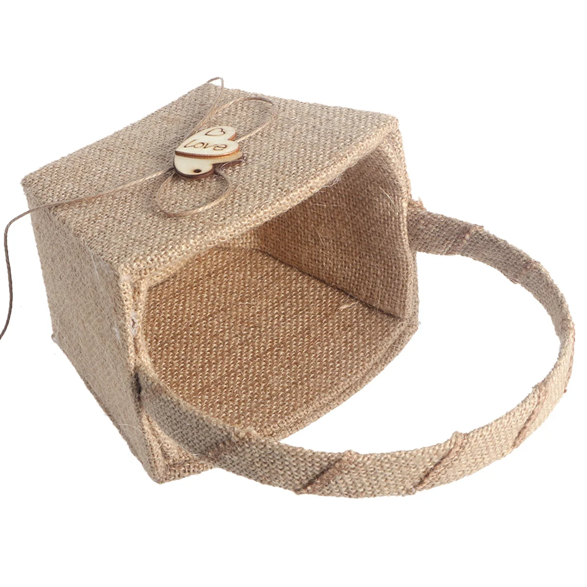 

Flower Girl Wedding Basket Burlap 9x7.5cm Base 13.5x9.5cm Body 20Cm Tall Wooden Love Heart Accent PVC Board Polyester