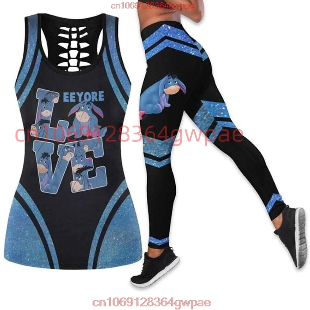 Disney Eeyore Women's Cutout Tank Top Leggings Yoga Set Summer Fitness Leggings Tracksuit Disney Hollow Tank Top Leggings Set