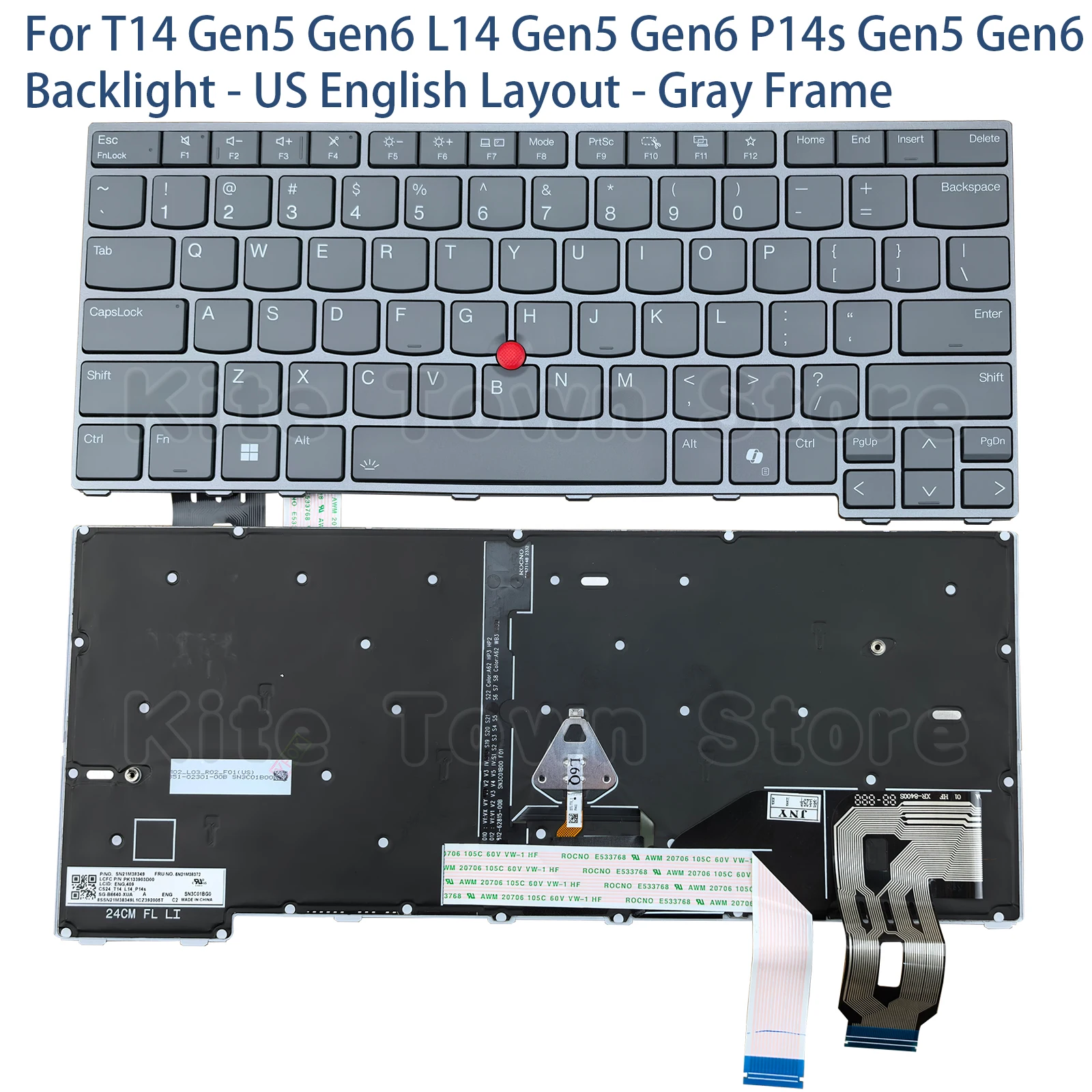 New US Layout Laptop Keyboard for Lenovo Thinkpad T14 Gen 5 Gen 6 L14 Gen 5 Gen 6 P14s Gen 5 Gen 6 Backlight Gray Frame AI KEY