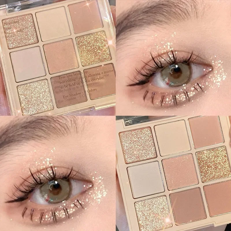 Paleta de sombra de ojos, 9 colores, brillo nacarado, pigmento mate resistente al agua, brillo brillante, sombra de ojos desnuda, paleta de maquillaje