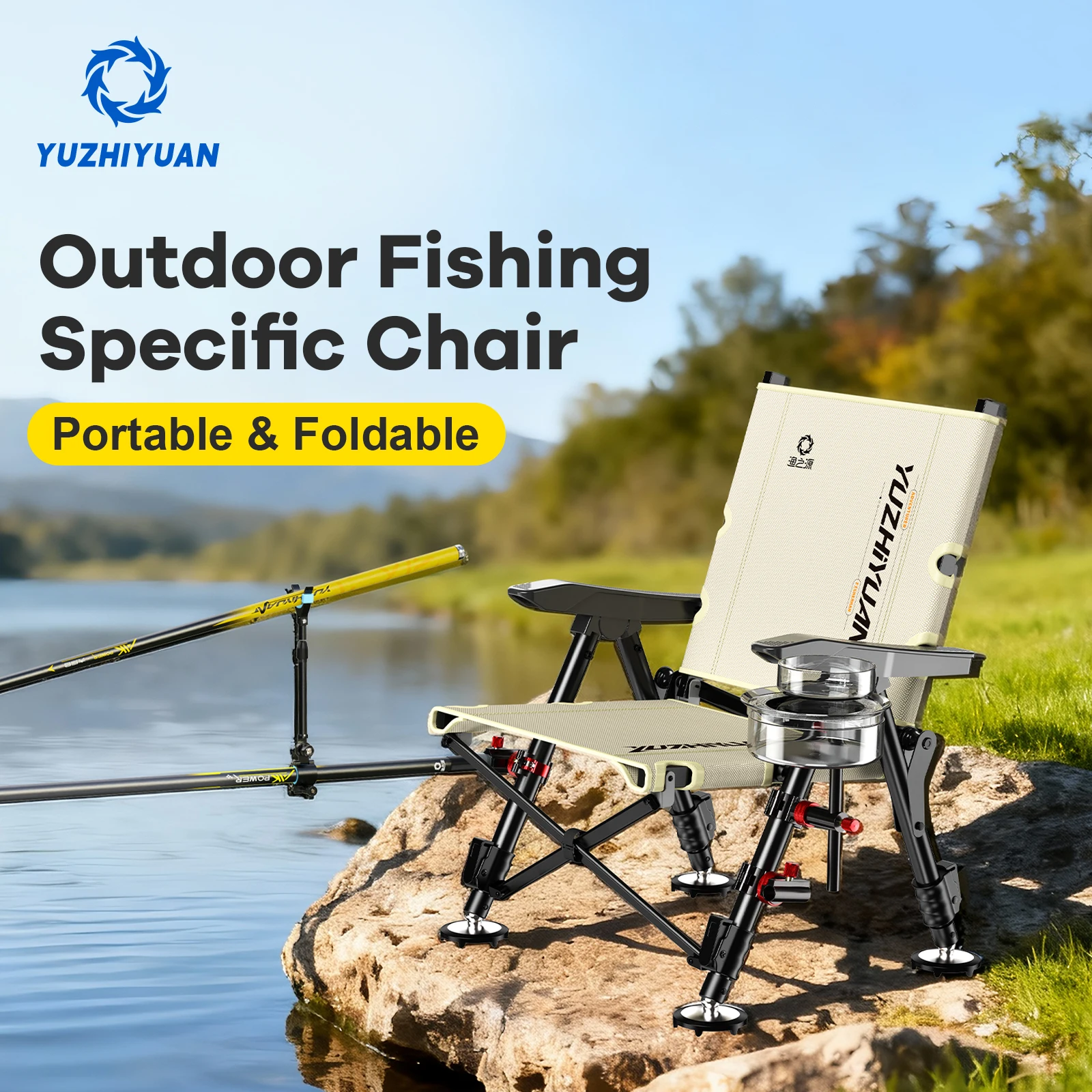 

New Full-Fold Fishing Chair - Portable, Telescopic Legs, Suitable for Various Terrains, Ideal Gift for Fishing Enthusiasts