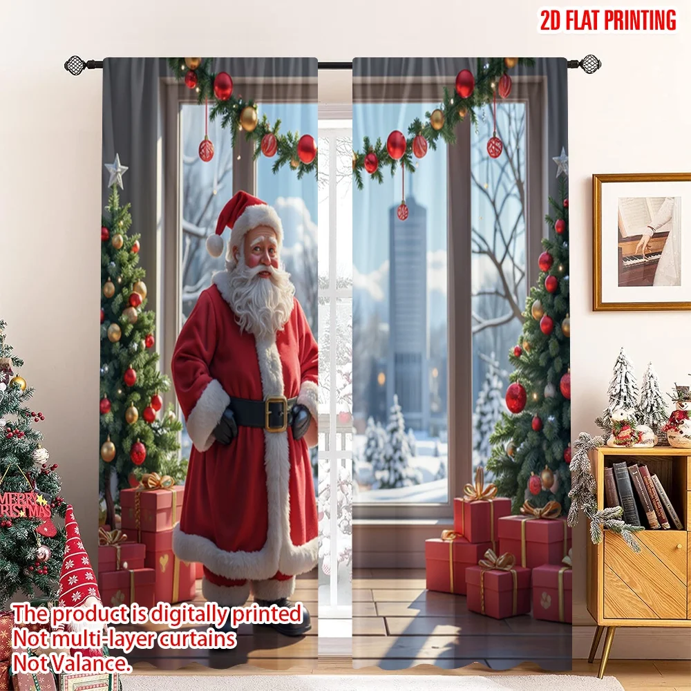 

2pcs 2D flat printing Merry Christmas Drapes Santa Claus Christmas Eve Fabric Without Electricity Holiday Decorations Use for
