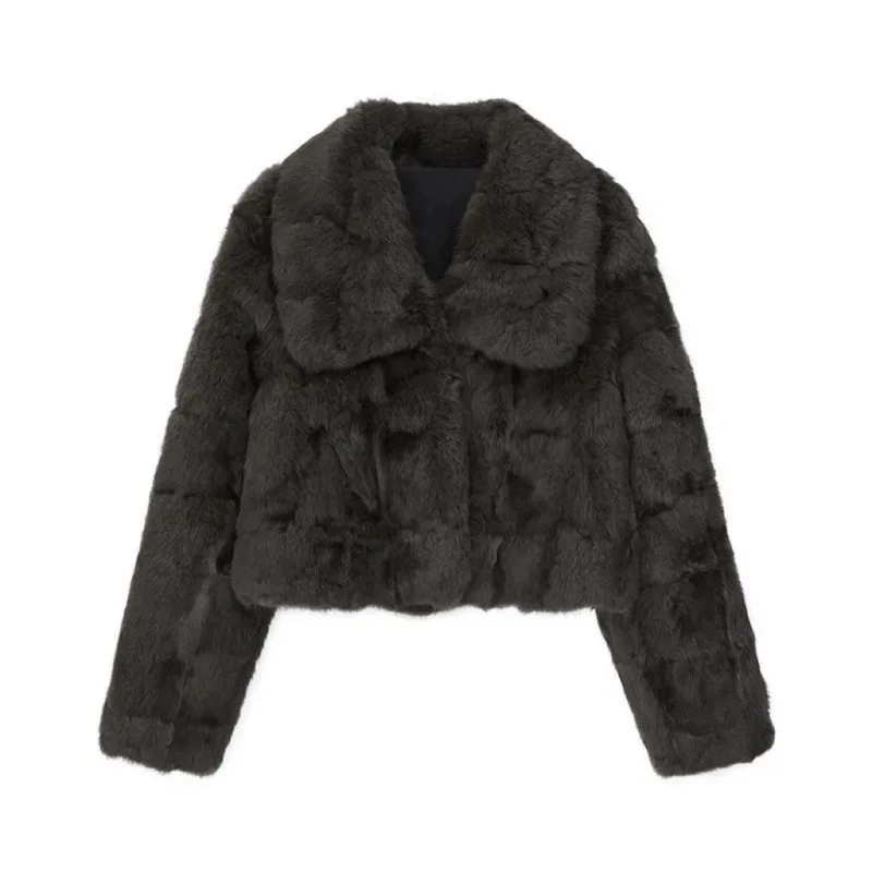 

New Heavy Rabbit Fur Women's Jacket Simple Commuting Short Thermal Lapel Shows Rabbit Fur Texture High Appearance Level Coat