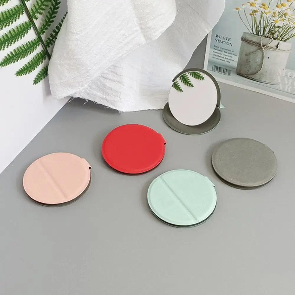 Miroir de maquillage rond pliable en acier inoxydable, support de bureau compact, petit miroir de poche en PU, cosmétique de beauté