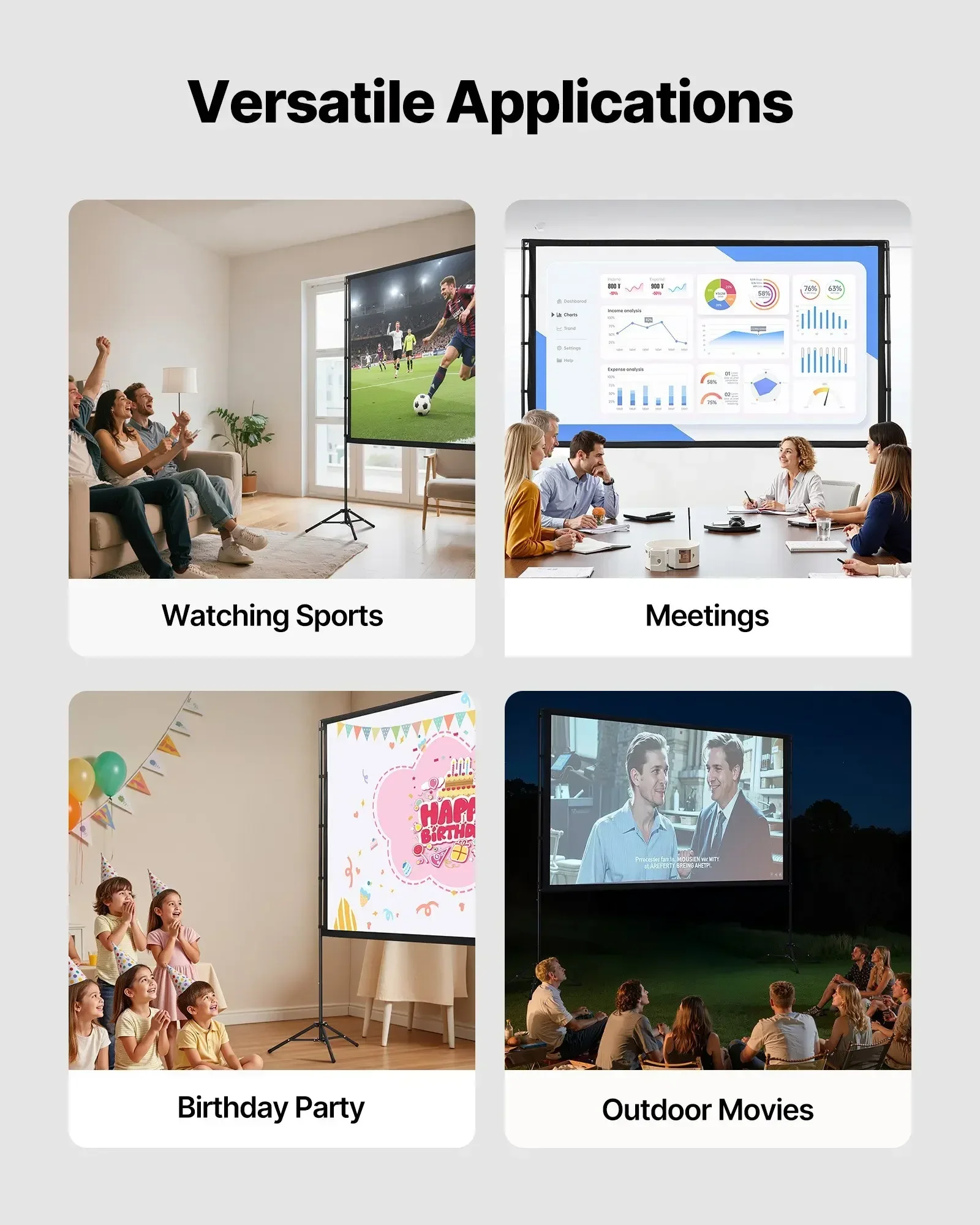 Tripod Projector Screen With 2 Stands 100 Inch 160° Wide Angle 4K HD 16:9 view 5