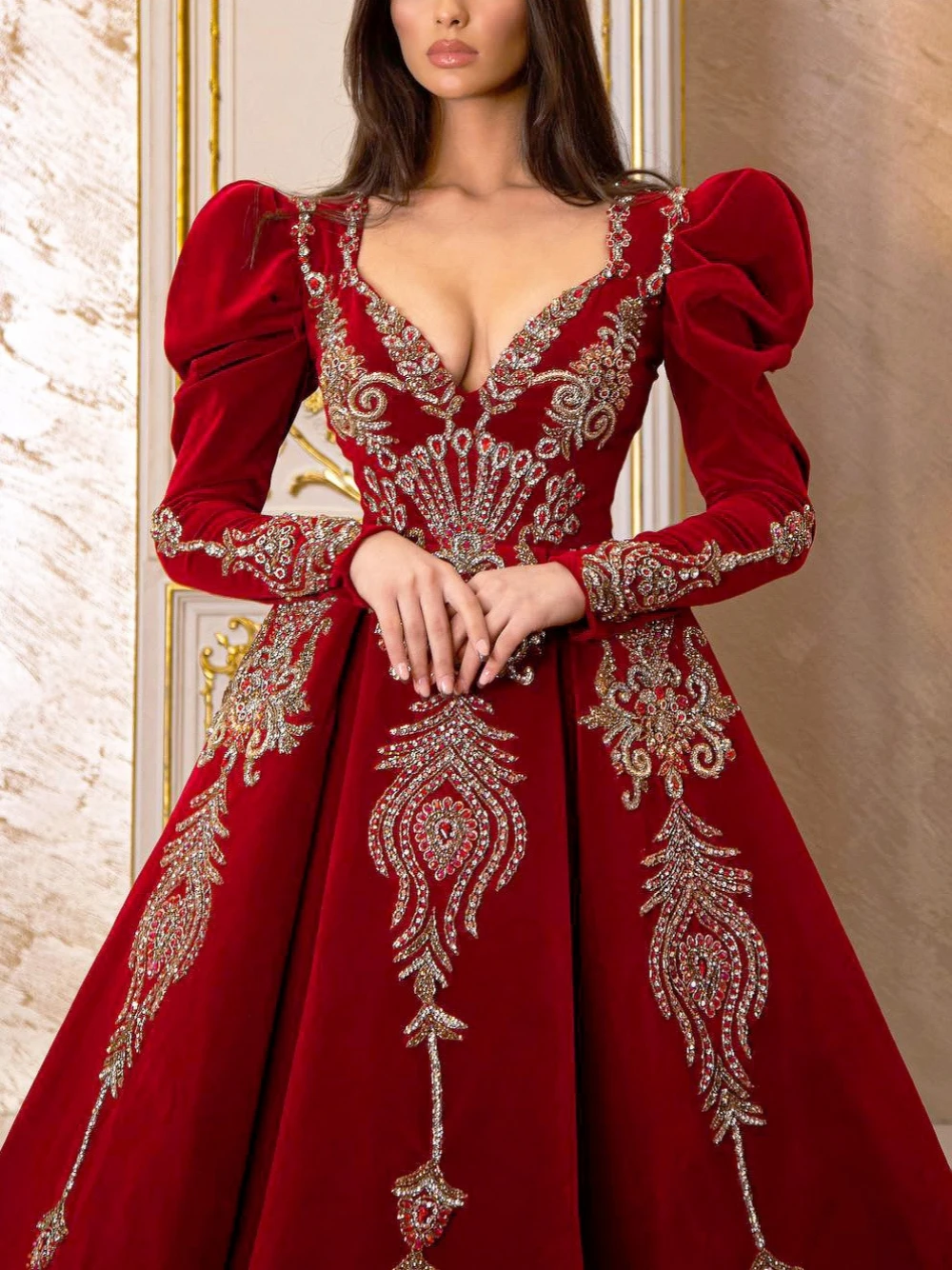 2024 Royal Red Velvet Evening Dress Exquisite Birthday Party Eleagnt Prom Dress A-line Gown Floor-length Dress Robe De Mariée