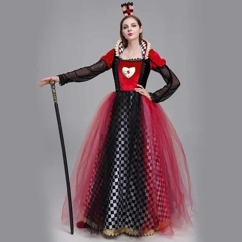 

Red Queen of Hearts Princess Dress Alice In Wonderland Cosplay Fancy Dress Delux Party Girls Halloween Carnaval Cosplay Costume