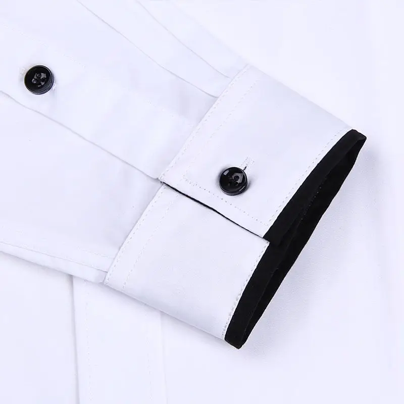 Casual Solid Long Sleeve Button-down Shirt for Men Chinese Stand Collar Regular-fit Thick Dress Shirt Black White Shirts Male