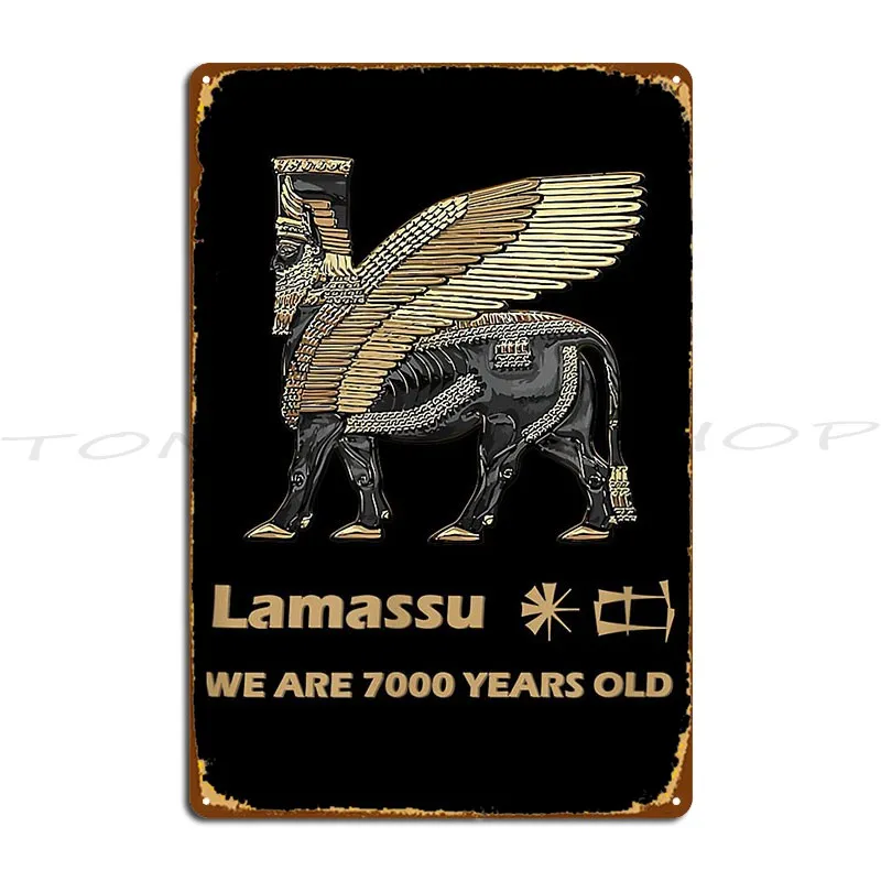 The Assyrian Winged Bull Gilgamesh Assyria Lamassu Cuneiform  Metal Signs Cinema Cave Club Wall Decor Iron   Tin Sign Poster