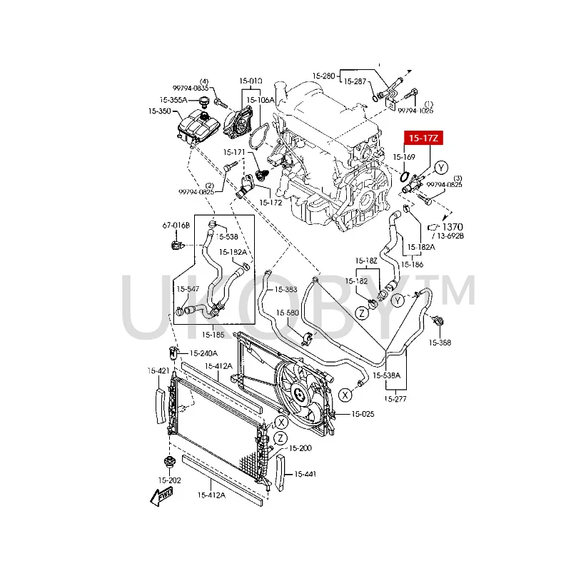 ZJ0115169 Z6221517Z Suitable for Ma zd a 3 Cylinder head outlet pipe outlet four-way three-way base thermostat seat