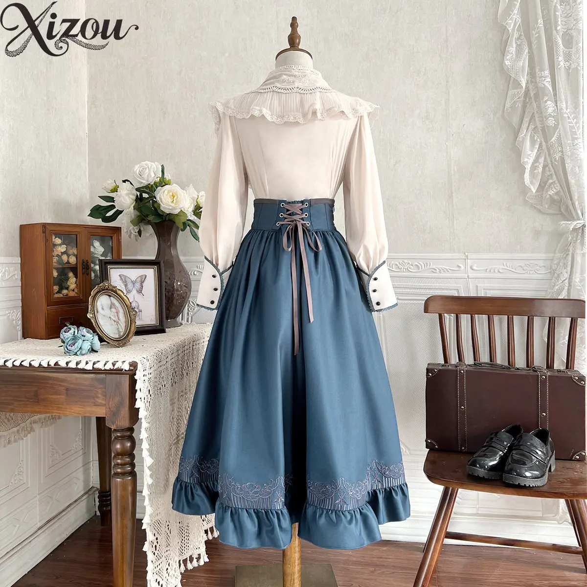 Gentle Lolita Suit British Preppy Long Sleeve OP Dress Set Princess Daily Literary Art Elegant College Vintage Outfit Spring