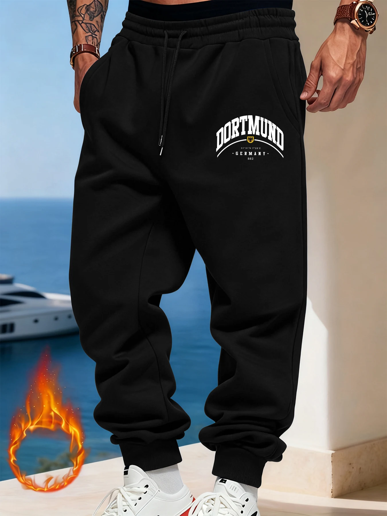 Dortmund Germany Letter Prints Mens Sweatpant Casual Multicolor Pants Fashion Fleece Pant Trendy Jogging All-Match Britches