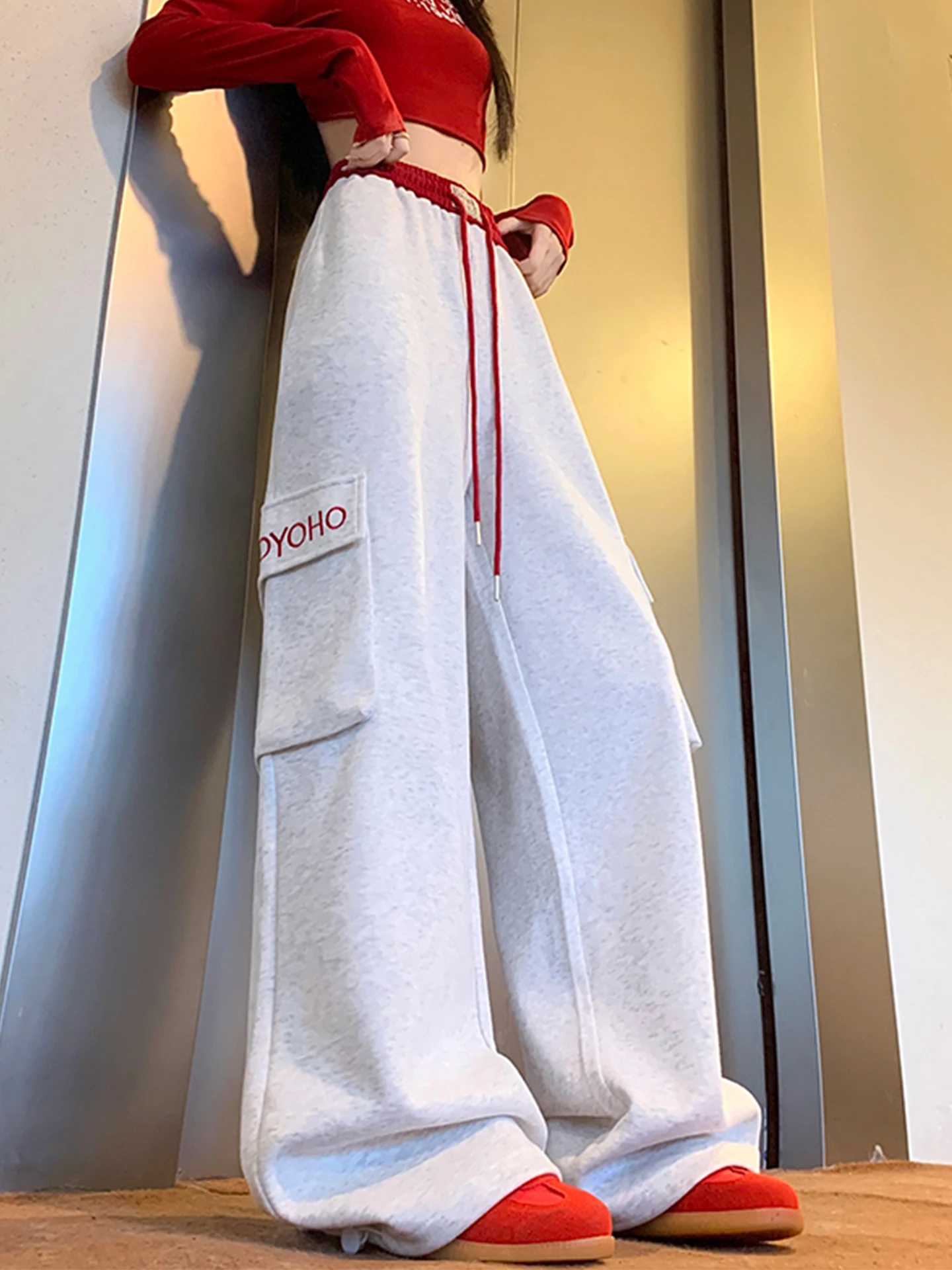 Ey American Spor-pantalones informales de pierna recta para mujer, pantalón de Jazz de talla grande, versátil, adelgazante, para primavera y otoño