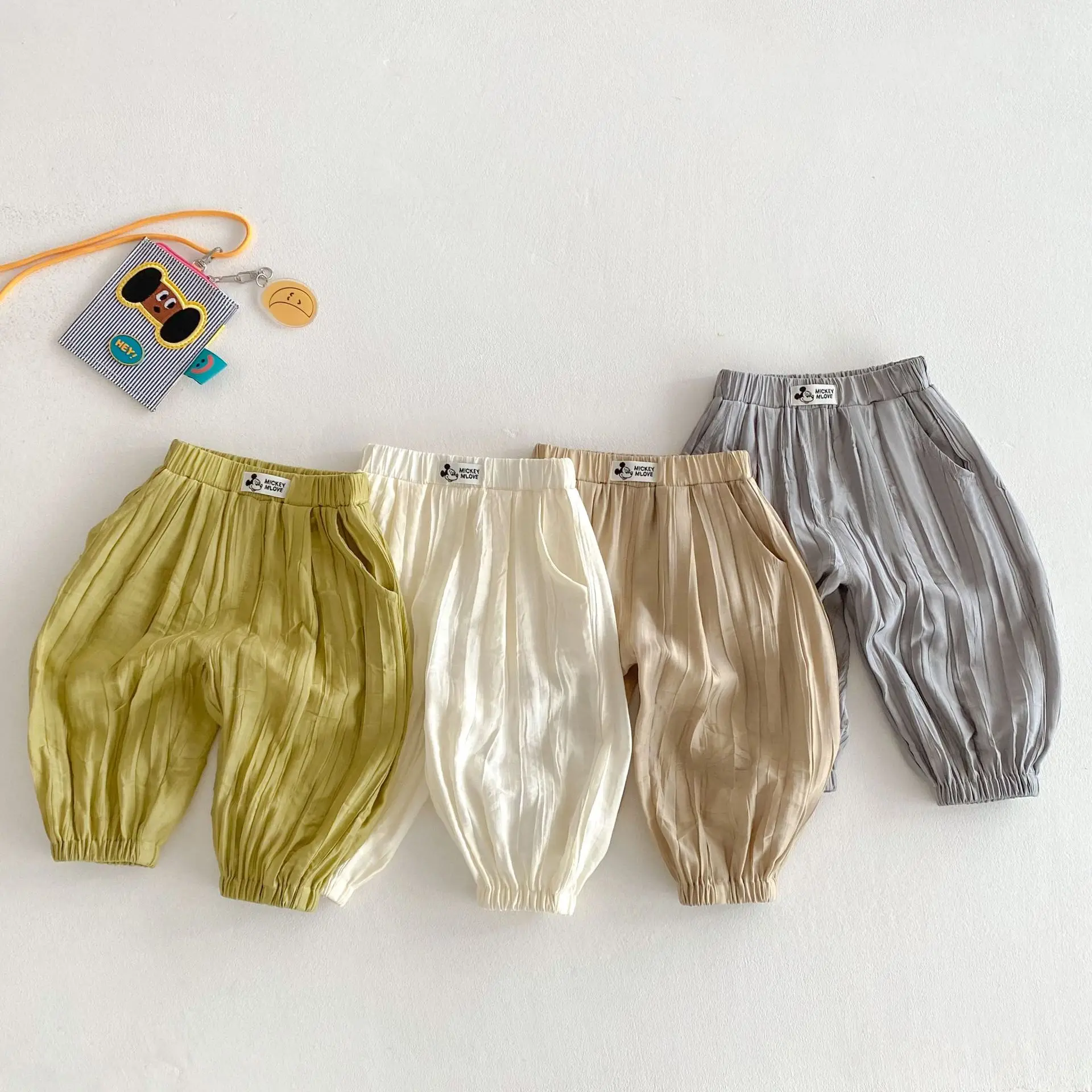 Children's Solid Color Mosquito Proof Pants 2025 New Summer Boys' Stylish Cartoon Casual Pants Baby Korean Version Thin Pants