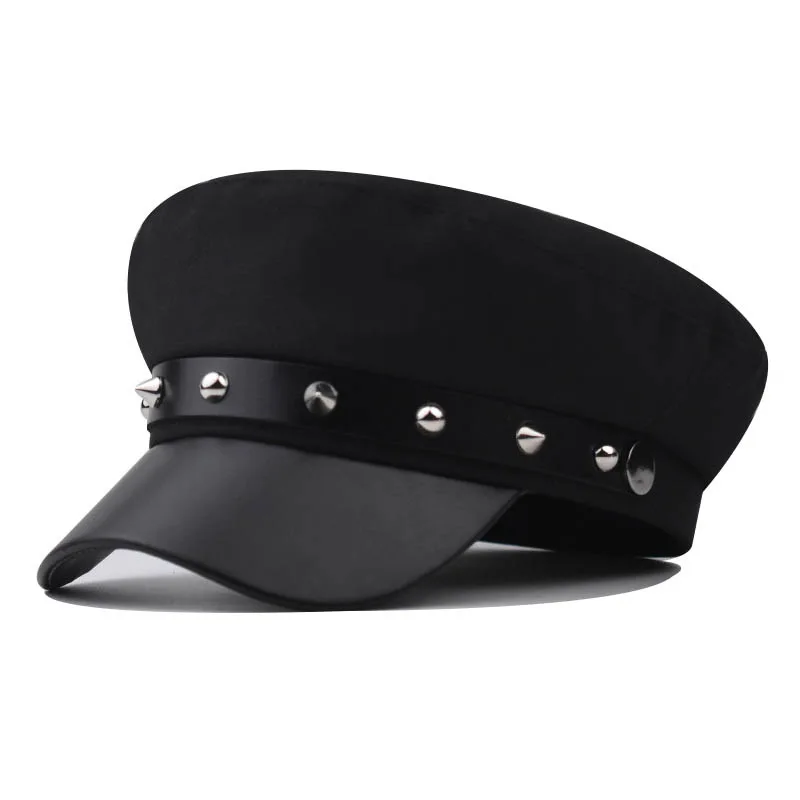

Unisex Rivet Chain Military Hats Flat Top Baseball Caps for Women Men Outdoor Sports Military Hats Cadet Sunscreen Hats