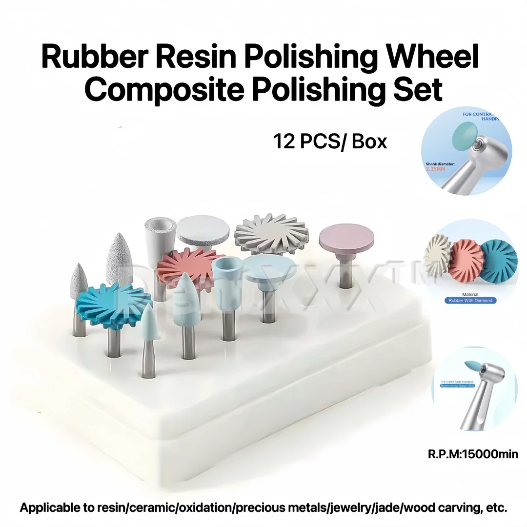 

Набор для полировки из 12 силиконовых резиновых алмазных насадок, шлифовальные и полировальные круги и головки для композитной смолы